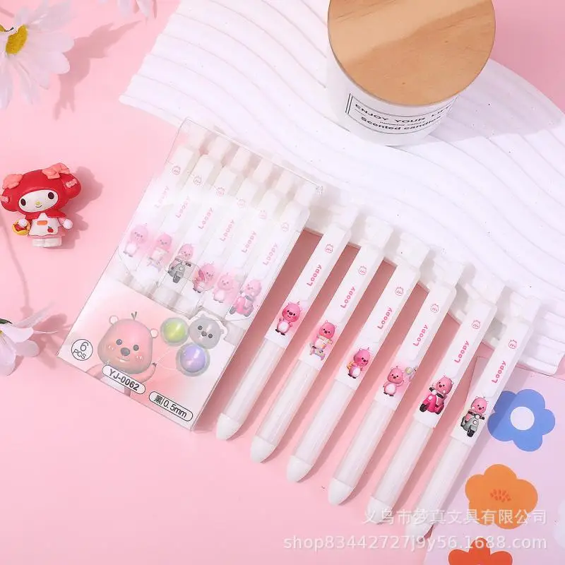 Kawaii Loopy Little Beaver Neutral Pen Carbon Pen St Nib 0.5Mm Black Quick Drying Smooth Writing Ins Stationery Gift For Girls