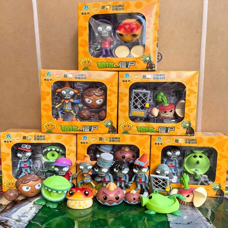 

6PCS Plants Vs Zombies 2 Snap Pea Toadstool Dual Pistol Pinecone Game Figures Model Zombies Toy Set Genuine Game Scene Kid Gift