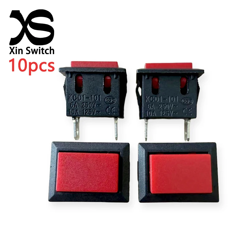 10PCS PBS-101 Rectangle Power Button Switch Without Lock 21x15mm 6A 250VAC/10A 125VAC 2Pin KCD1-101 Self Resetting Rocker Switch