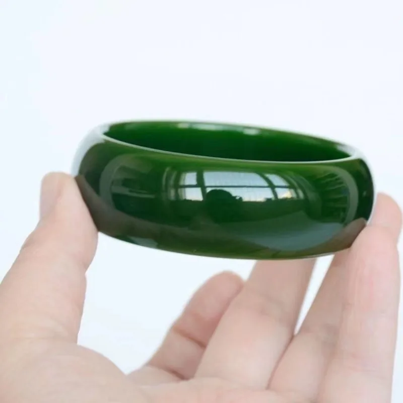 Xinjiang Hotan Wide Version Spinach Green , Outer Mongolian Material Jade Bangle, Widened and Thickened Jadeite