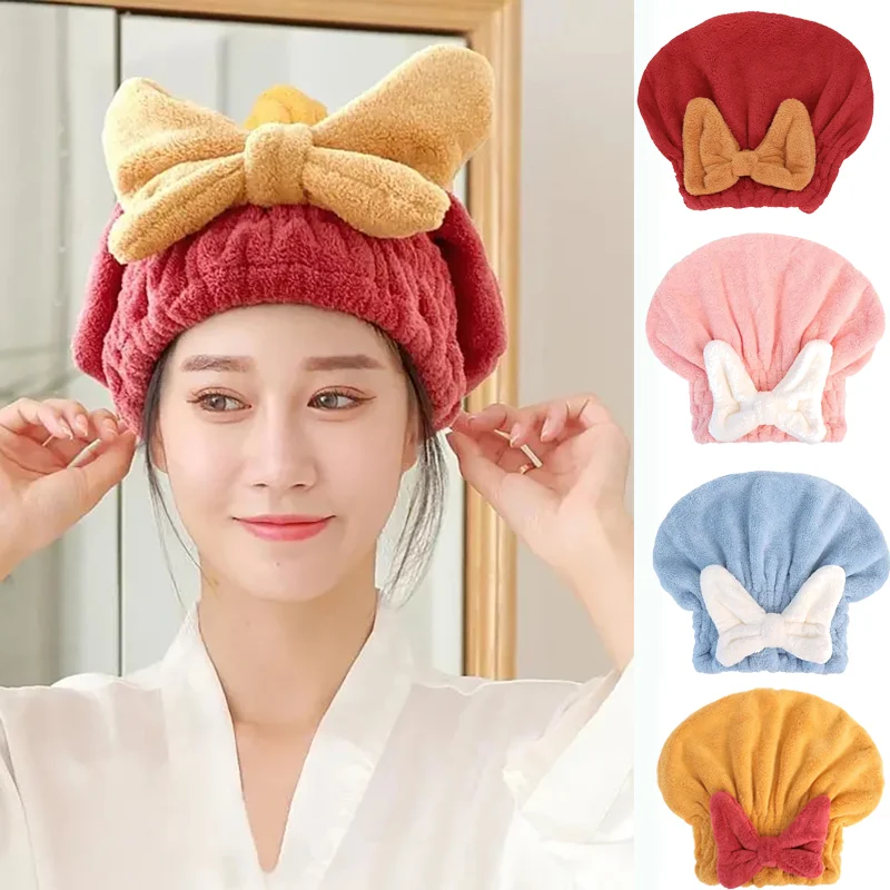 Dry Hair Cap   Cute bow towel shampoo bath cap  Super Absorbent Quick Dry Cap Ladies Dry Towel Bathroom Toiletries