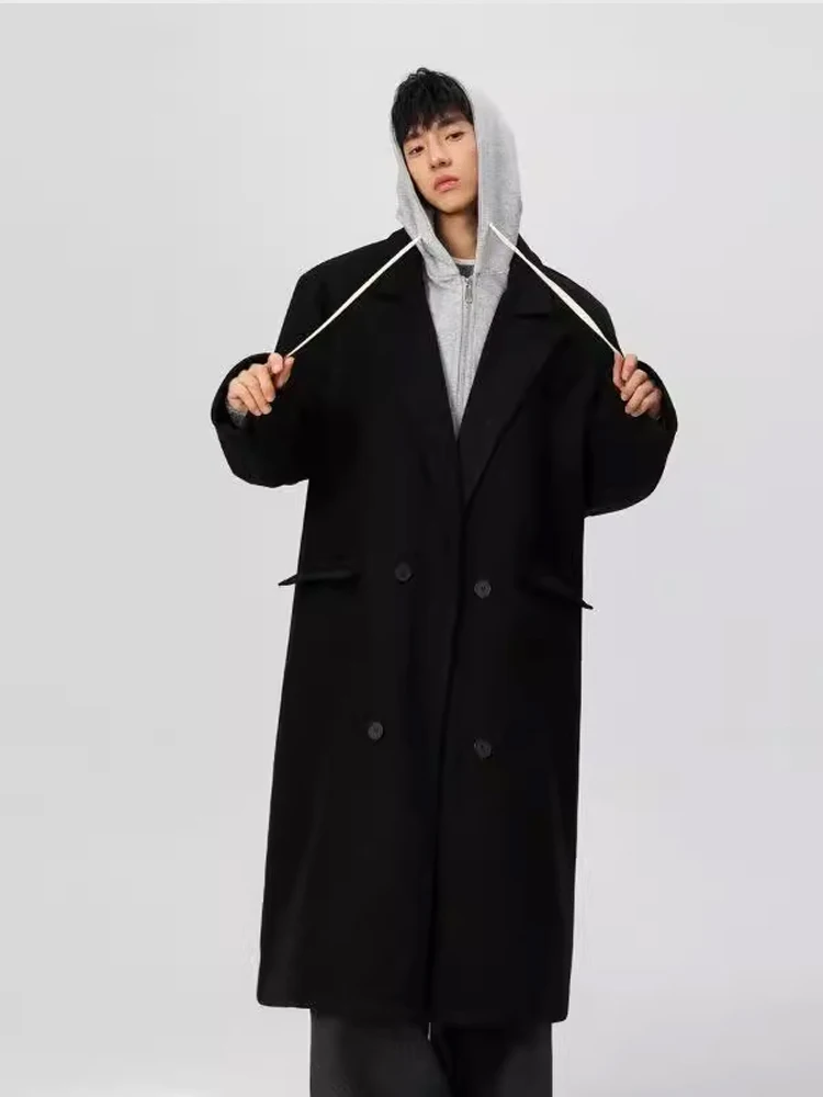 

Korean Sle Thiened Over-Knee Woolen Coat Men's Autumn Winter High-End Feeling Medium-Length Fake Two-Piece Suit Jaet