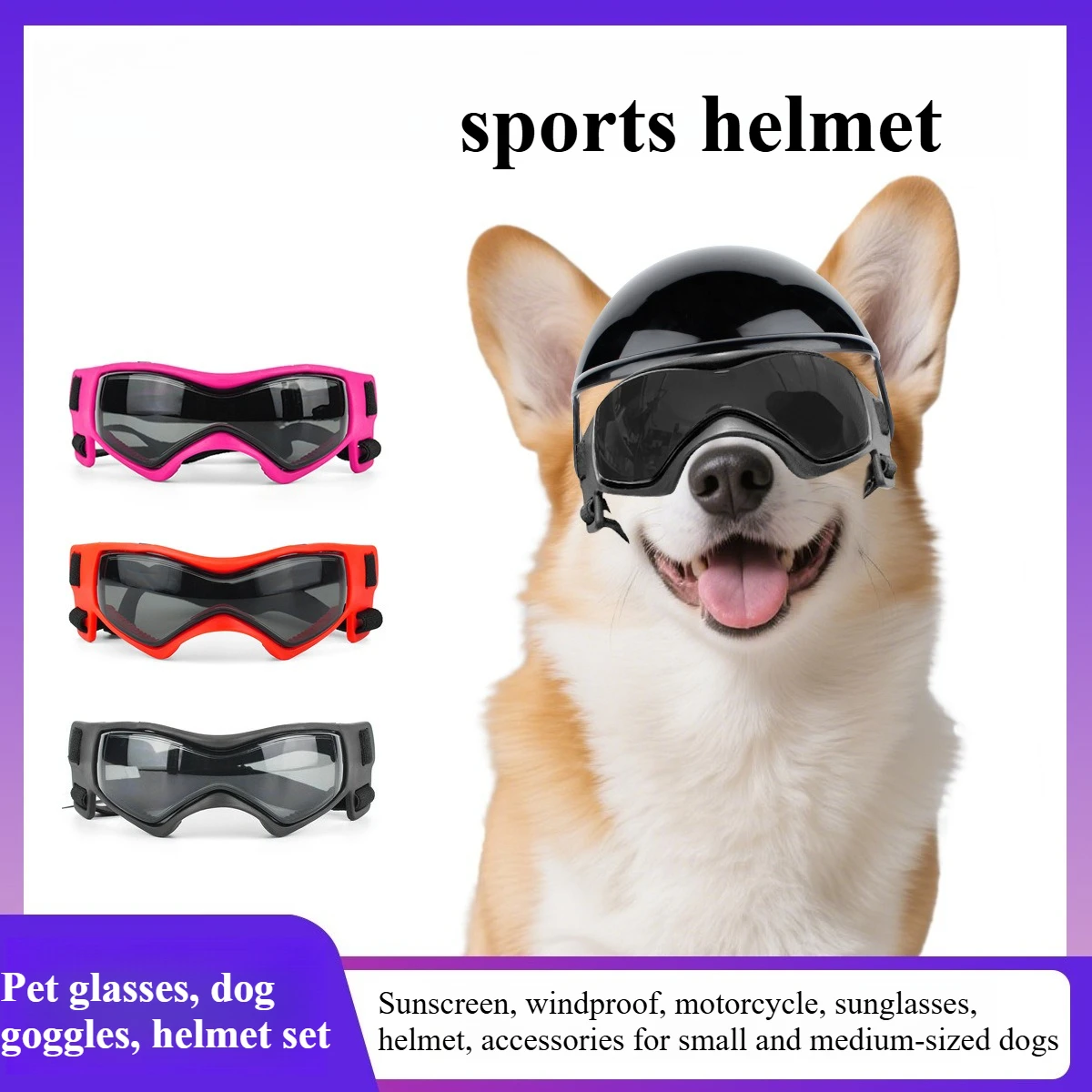 

Pet Glasses Dog Goggles Helmet Set Small Medium-sized Sunscreen Windproof Motorcycle Sunglasses Helmet Accessories dog supplies