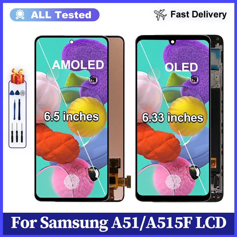 AMOLED For Samsung Galaxy A51 LCD Display Touch Screen Digitizer OLED For Samsung A515 SM-A515F LCD Screen Assembly Replacement