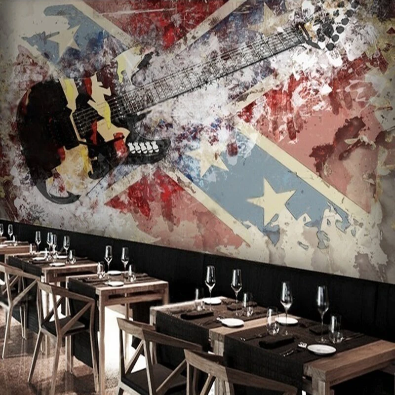 MU9058 Retro graffiti rock guitar cool hotel KTV workwear TV home decoration background wall PAPER