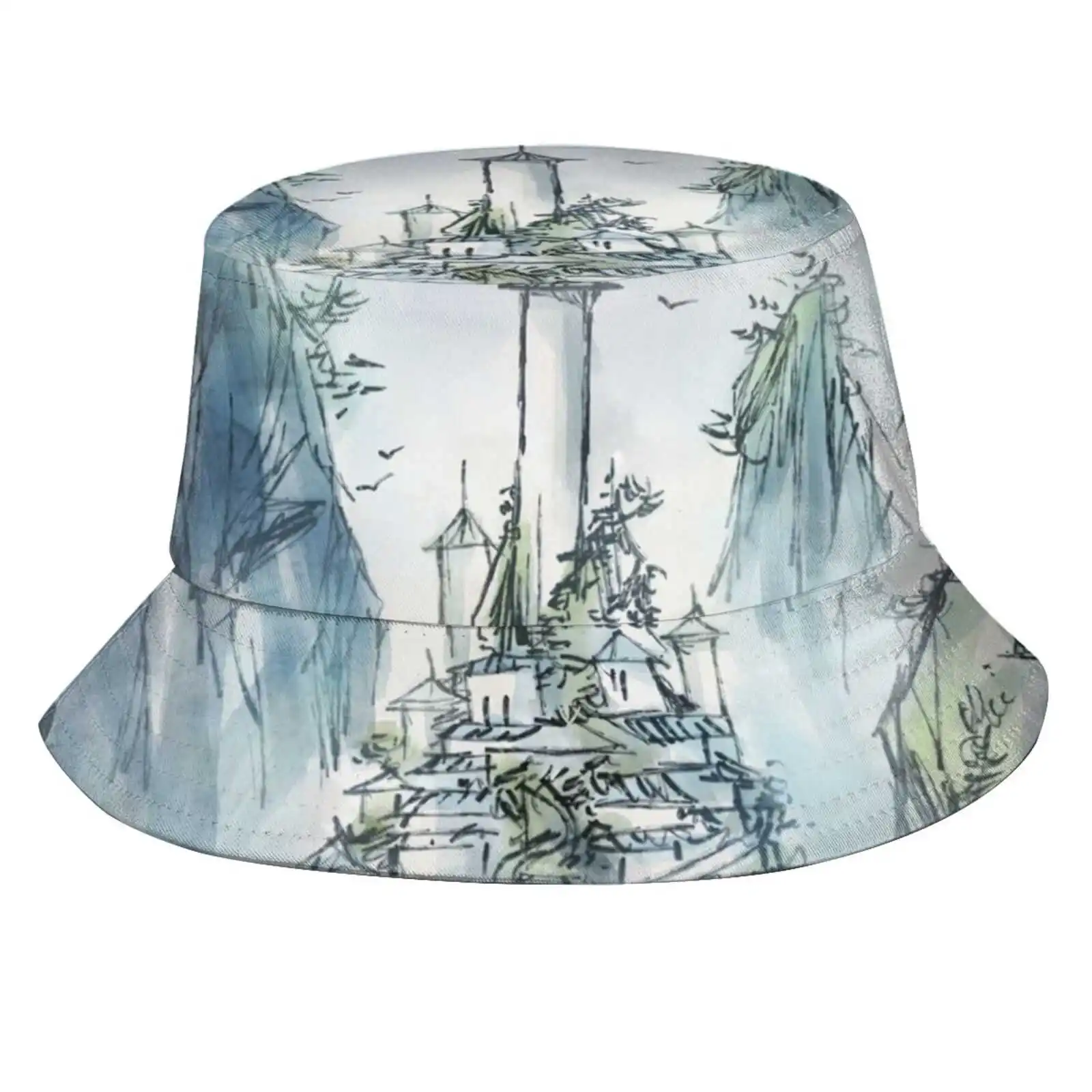 Southern Air Temple - Ink Landscape Painting Women Men Fisherman Hats Bucket Caps Atla The Last Airbender Southern Air Temple