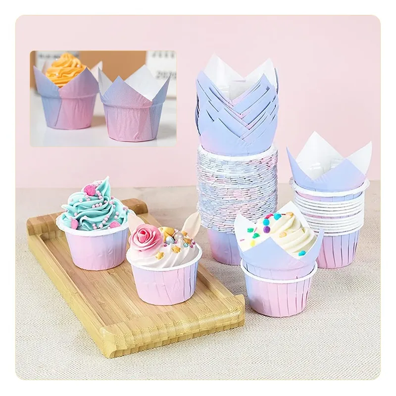 Gradient Color Cupcake Wrapper Cup Baking Cups Grease-proof Muffin Liners Containers Wrapper High Temperature Oven Special Mold