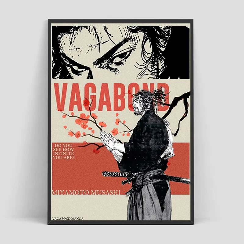 

Vintage Japanese Anime Wall Art Miyamoto Musashi Vagabond Bushido Warrior Poster Tableau Decoration Mural Aesthetic Room Decor