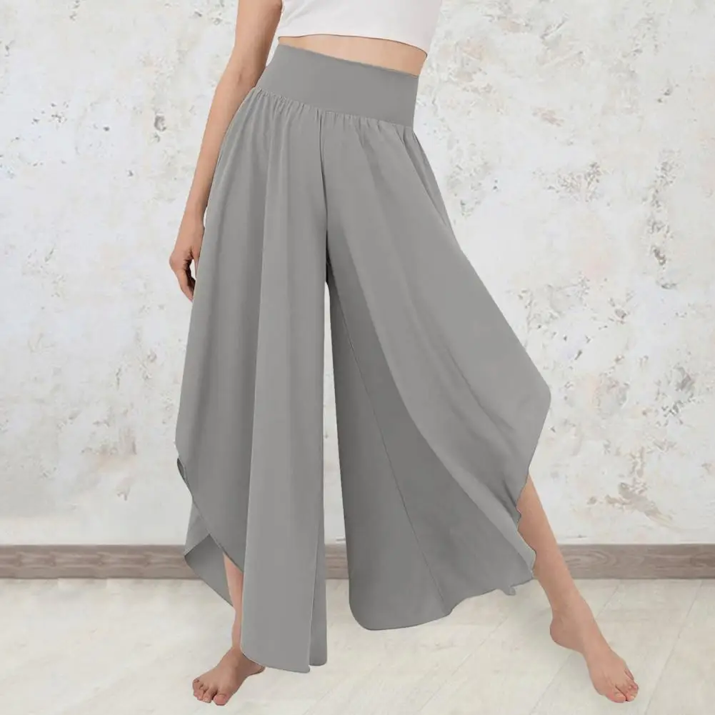 Women Skirt Pants High Elastic Waist Loose Irregular Hem Ankle Length Solid Color Deep Crotch Soft Breathable Female Trousers