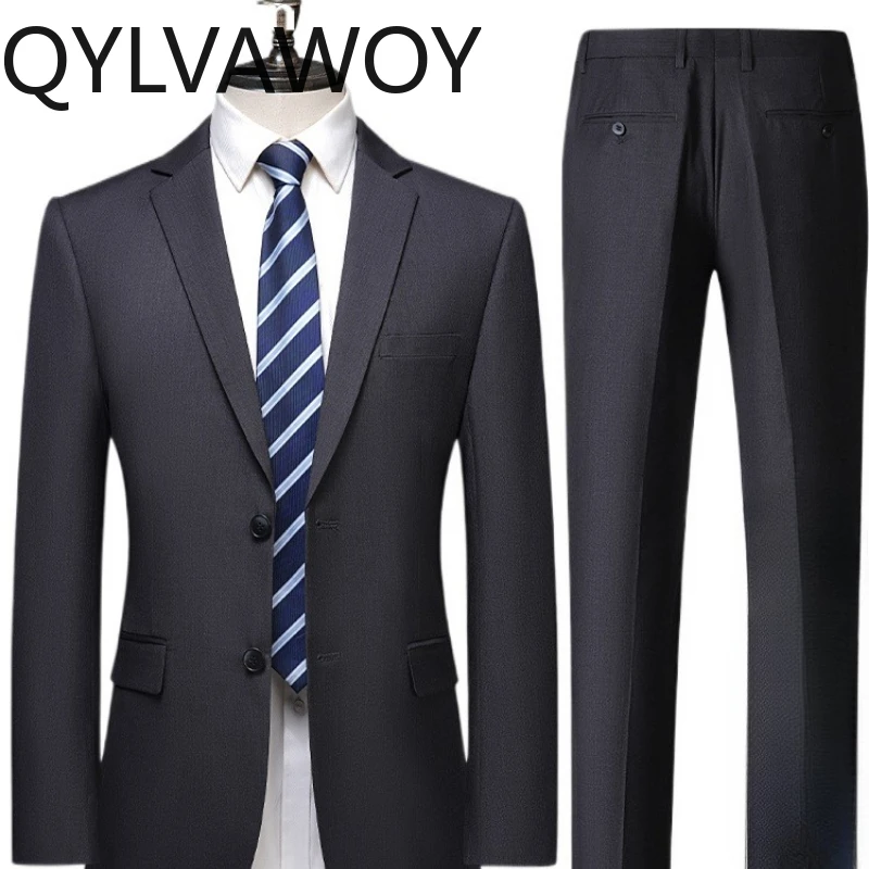 

QYLVAWOY мужской шерстяной костюм, деловой повседневный облегающий свадебный костюм для жениха, профессиональный деловой костюм, стильный высококачественный LJ2682