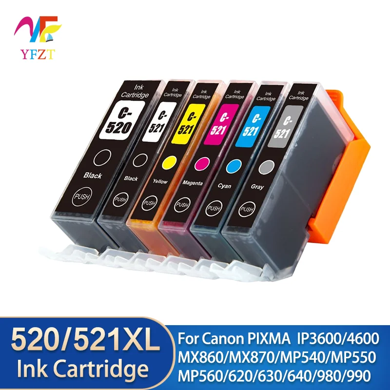 PGI-520 CLI-521 Compatible Ink cartridge For Canon PIXMA IP3600 IP4600 IP4700 MX860 MX870 MP540 MP550 MP560 MP620 MP630 Printer
