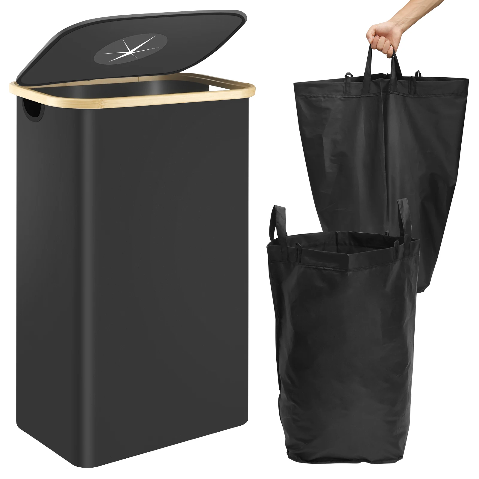 Kitchen Recycle Bin 95L Recycling Bin with Removable Inner Bag Oxford Cloth Bottle Recycle Bin with Handle Foldable Recycle