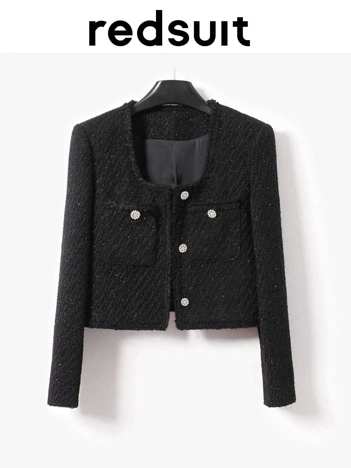 New Fashionable square neck shiny black jacket, slimming top Custom Sizes