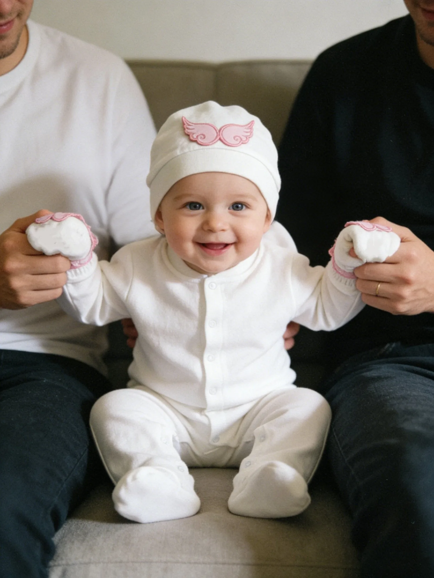 Newborn Girl Angel Onesie Set - White Pink Wings Outfit for Baby Photoshoot