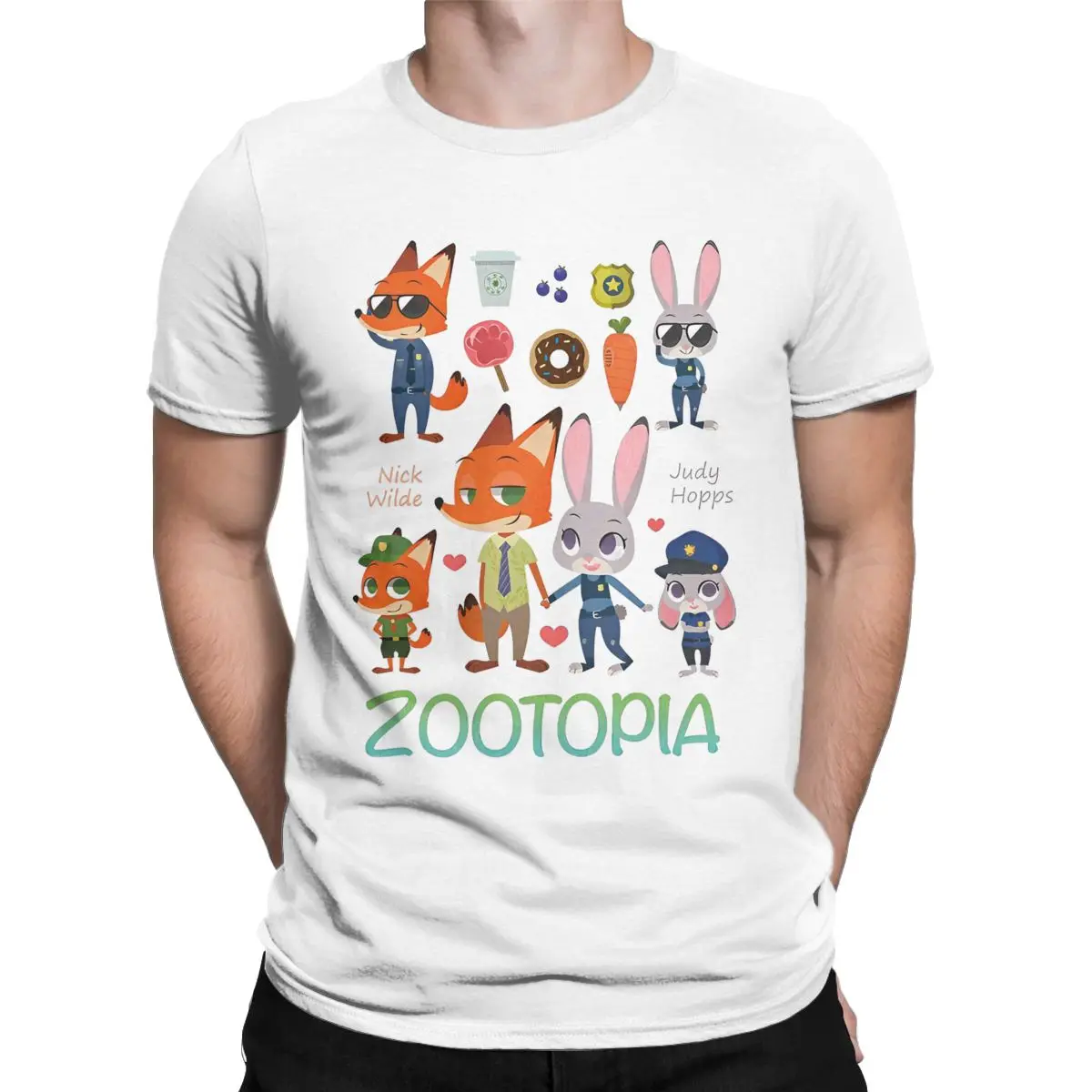 Zootopia Judy And Nick Wilde Men's T Shirts Cartoon Casual Tee Shirt Short Sleeve O Neck T-Shirts Cotton New Arrival Tops