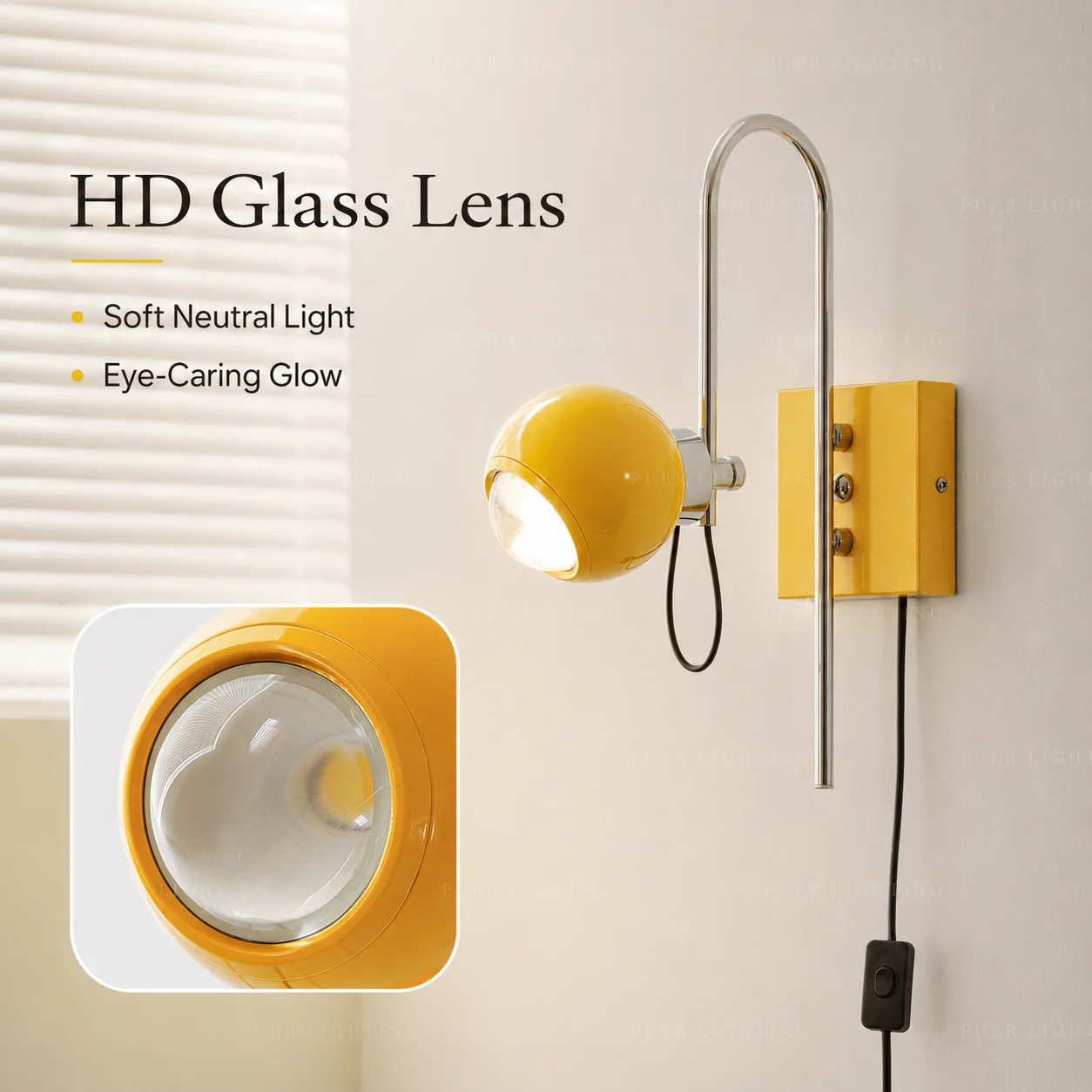 Rocker Arm Wall Sconces, Yellow Wall Lights with No wiring required Bulbs US AU UK Plug, Wall Lamp for Living Room Bedside