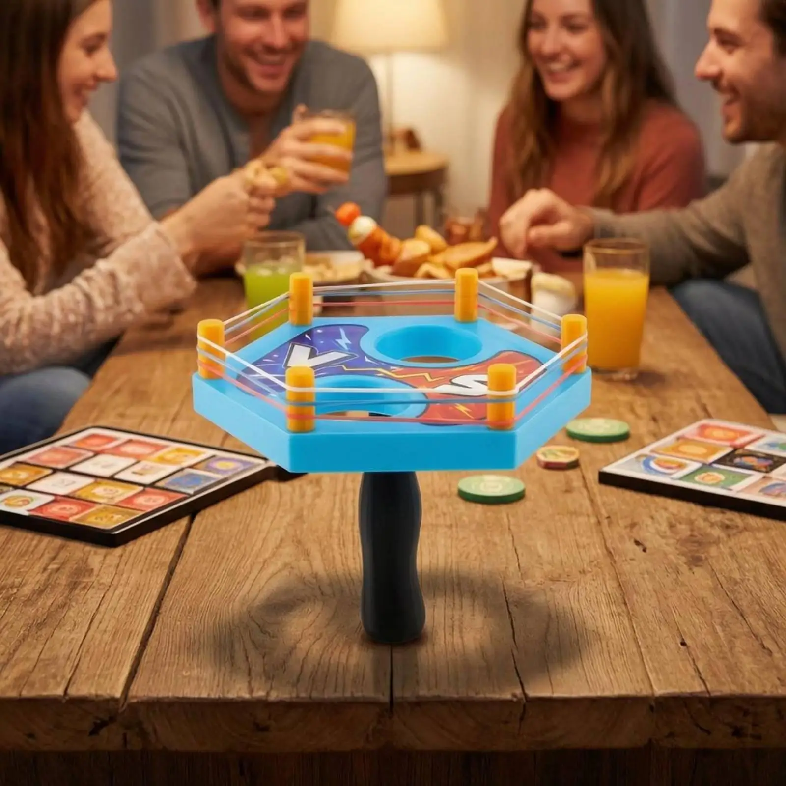 Interactive Thumb War Arena Blue Plastic Thumb Boxing Game Comic-Style Graphics