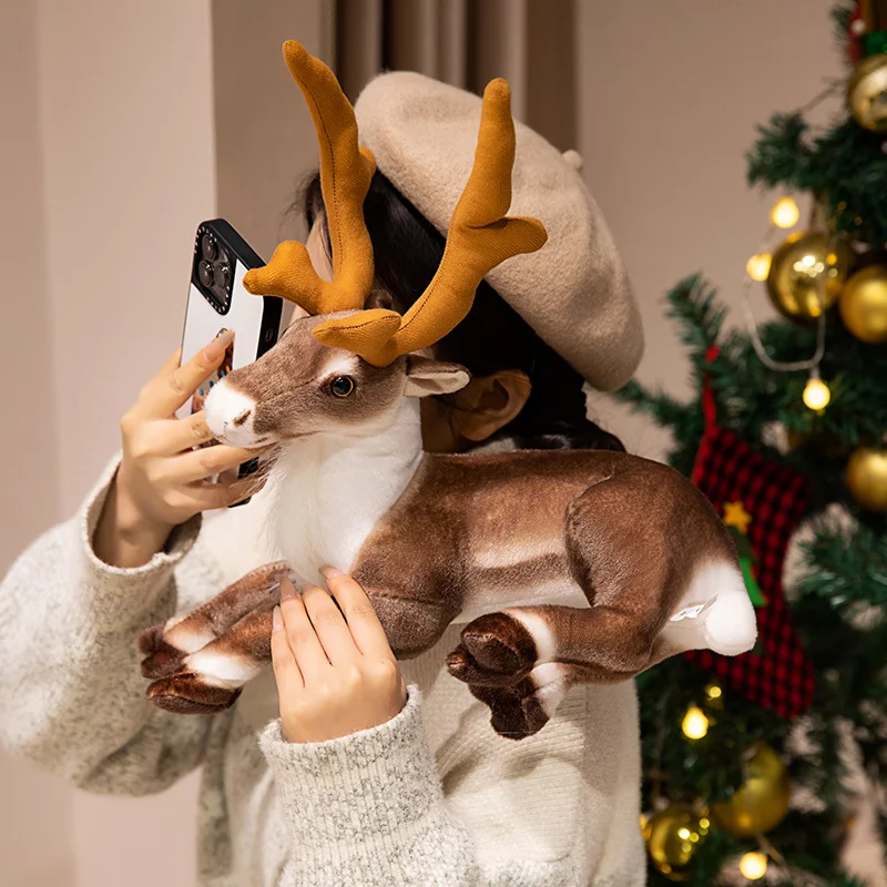 Écharpe rouge debout et allongée de renne de Noël, jouet en peluche animal, cerf de Murcia, décoration de fête de vacances, cadeau pour homme