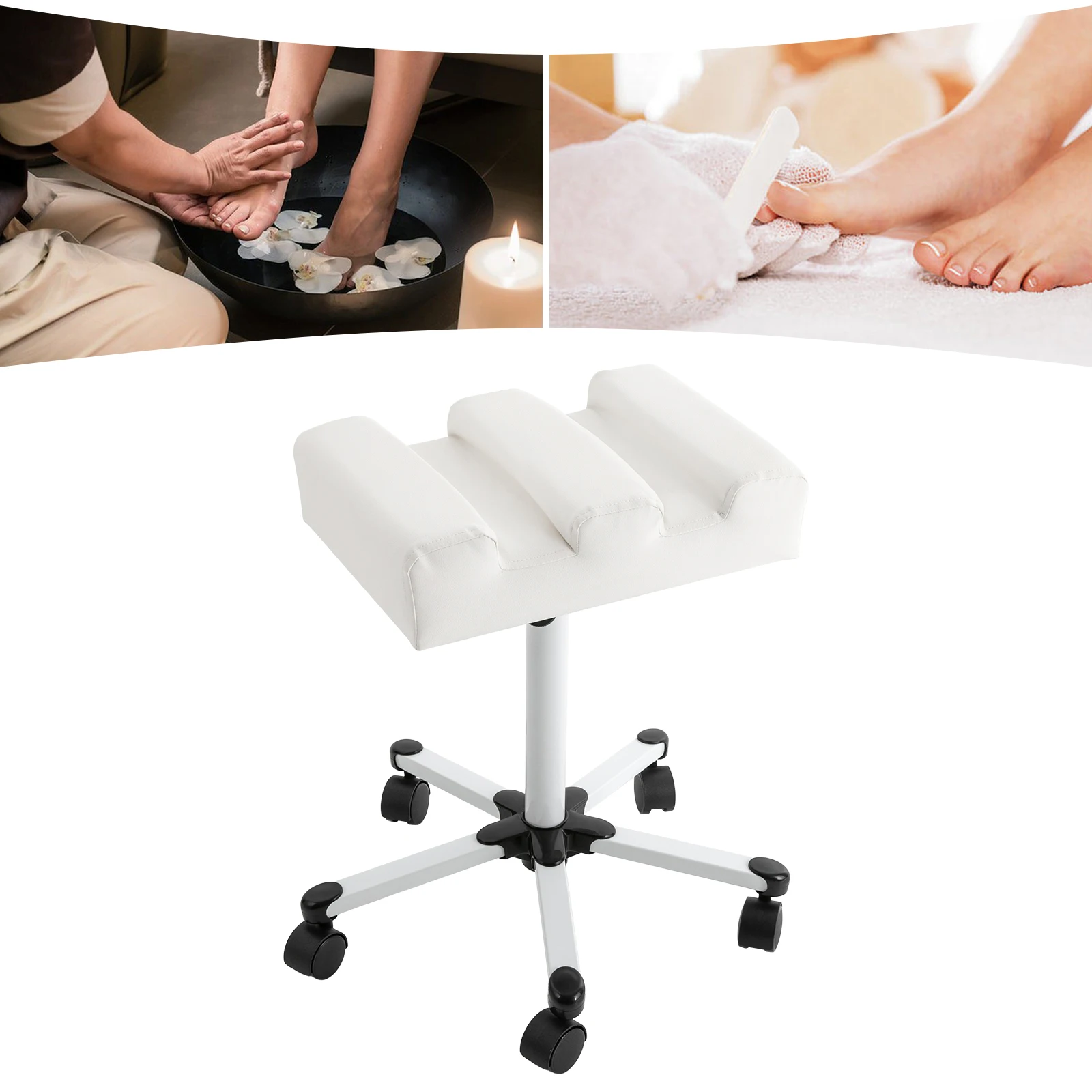 

Adjustable Pedicure Stool for Salon and Spa with Universal Wheels, Comfortable Footrest, and Convenient Tool Storage Tray