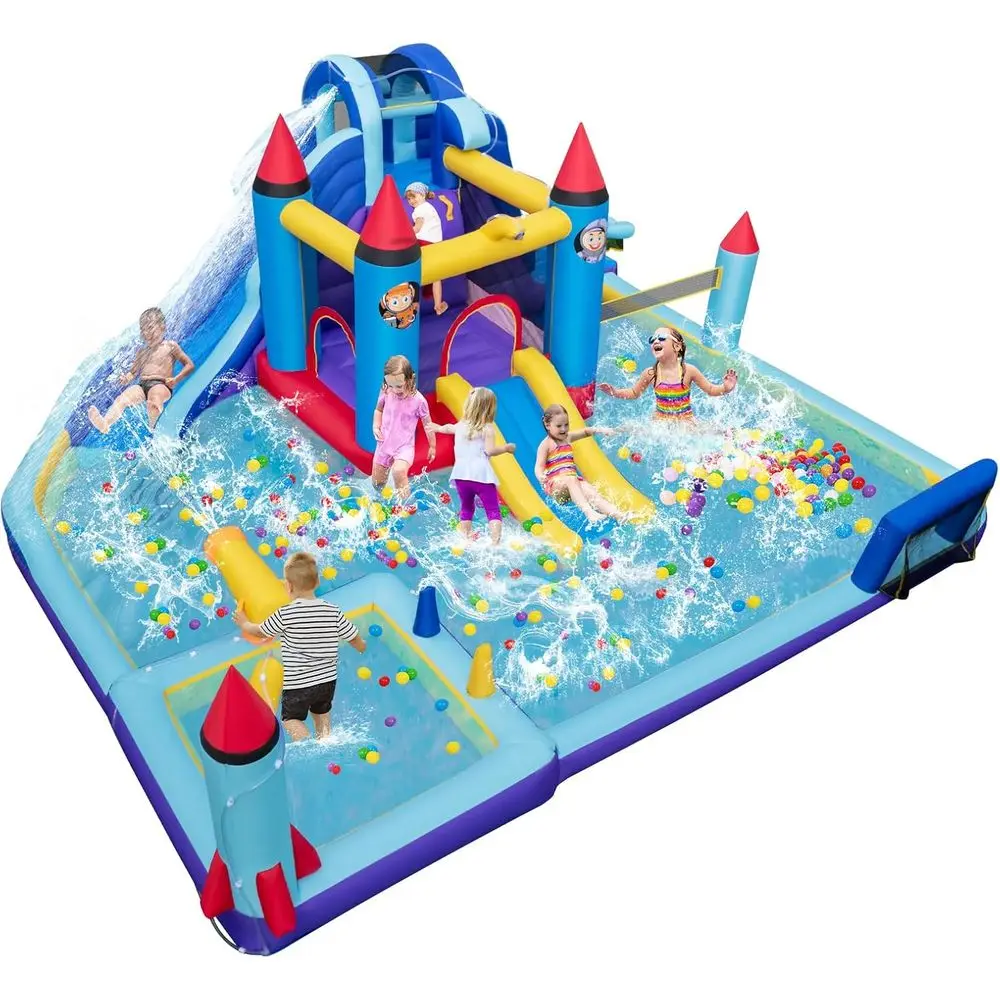 منزلق مائي Iatable، منزل مائي عملاق منزلق مائي مع شرائح مزدوجة، حمام سباحة سبلاش، هدف كرة الطائرة وكرة القدم، ضربة U