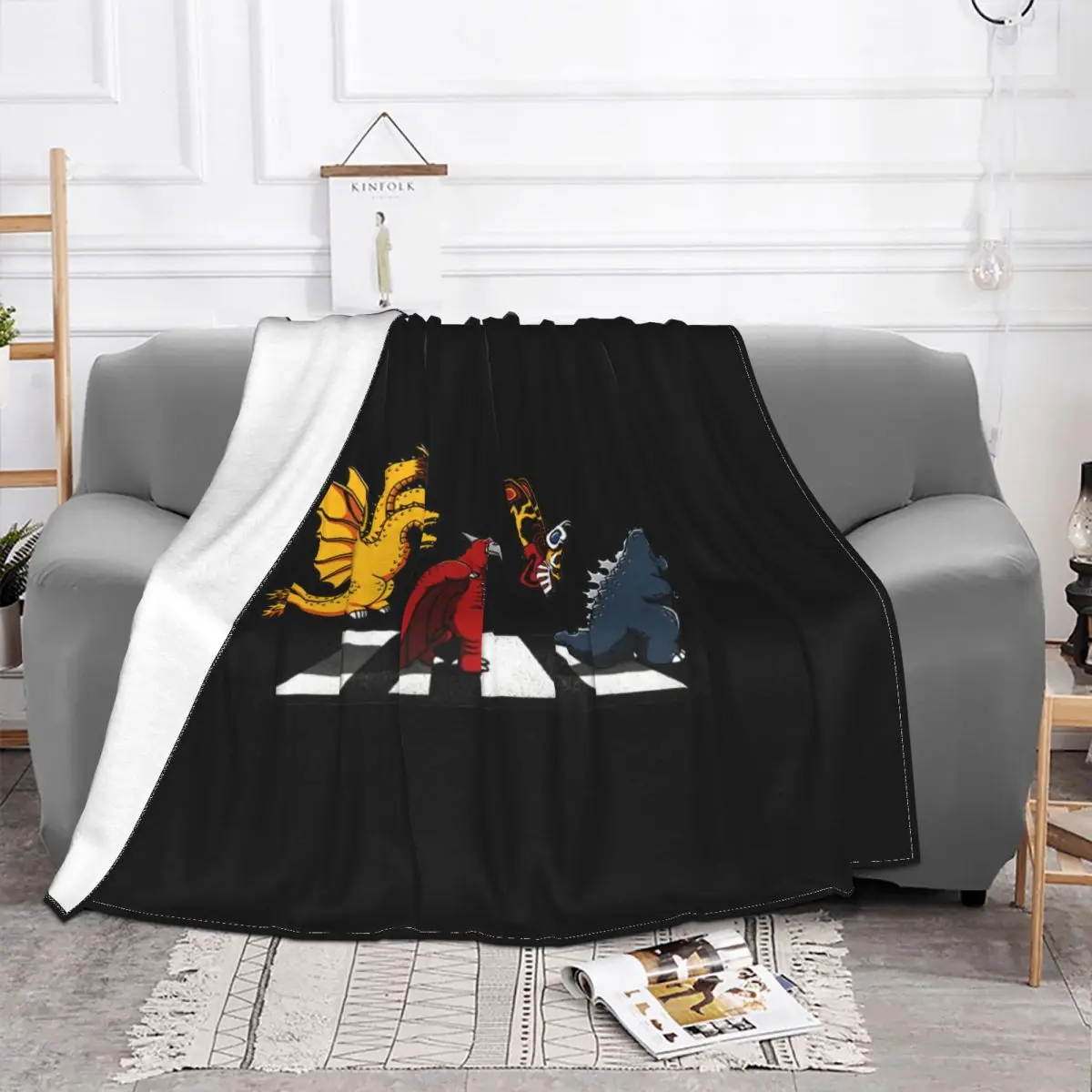 Kaiju Road Ghidorah Pteranodon Mothra Abeey Road Parody Blanket Fashion Lightweight Mechanical Wash