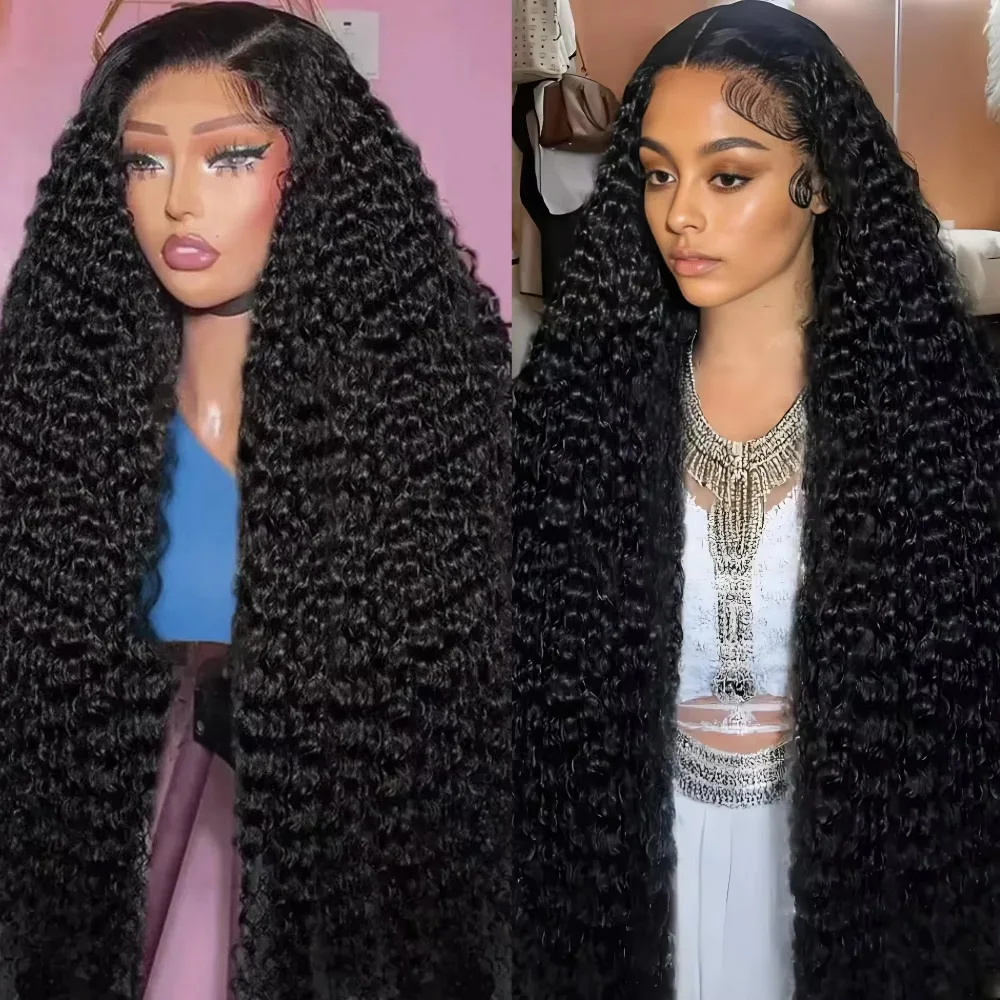 Deep Wave Human Hair Wig Natural Color 7x6 HD Lace Frontal Wig 46 Inch Pre Plucked Natural Hairline Glueless Wigs For Black Women Daily Styling