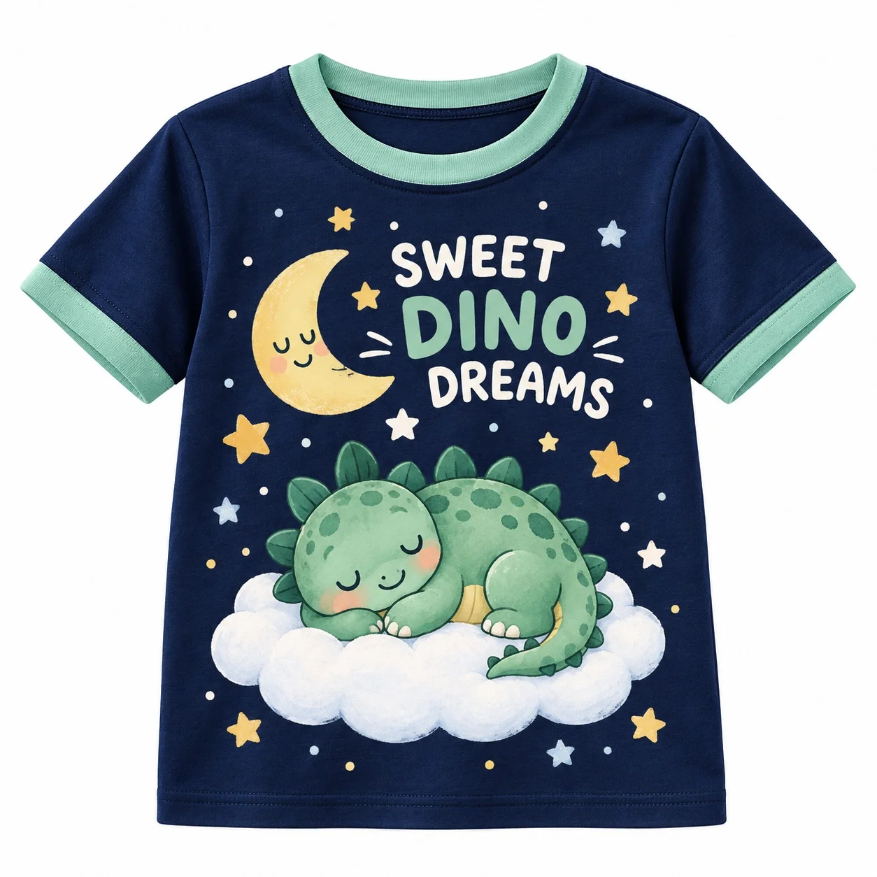 Kids Boys Girls Sweet Dino Dreams Outfit Set Sleeping Dinosaur Moon Star Print Short Sleeve T Shirt Long Pants Casual Clothes view 2