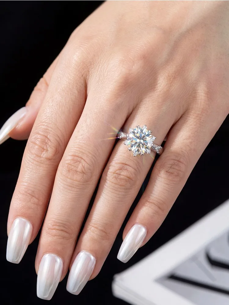 Luxuriöse Echte 2CT Moissanit-Diamant-Edelsteinringe für Damen 925 Sterling Silber Solitär Hochzeit Verlobung Edle Schmuckstücke – Detail 5