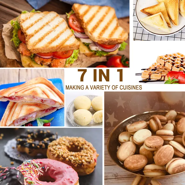 Electric Waffle Maker 7 In 1 Grill Sandwich Cake Donut Walnut Panini Plate Cooking Kitchen Appliances Toaster Breakfast Machine 2