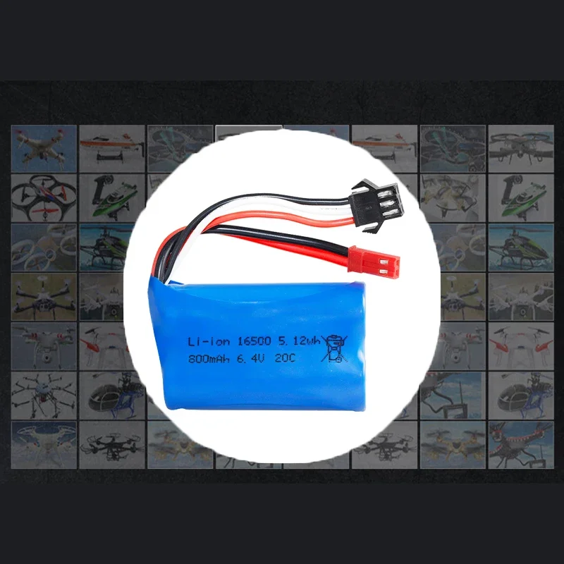 6.4 V 800mAh bateria Lipo dla WLToys 18628 18629 18428 18429 RC wysokiej prędkość samochodu zabawka SM-3P rewers JST podwójna wtyczka części