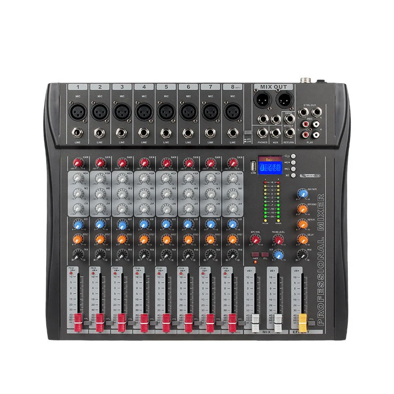 8 Channel Professional DJ Audio Mixer Console Digital Stage Sound Equipment with Fader Controller Computer USB  Recording Church