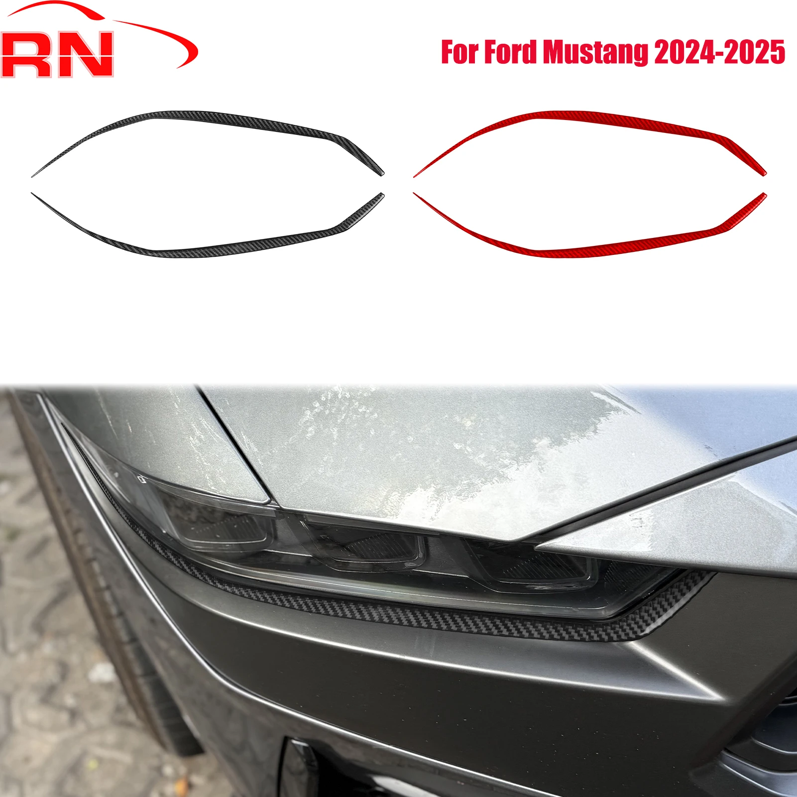 

Для Ford Mustang 2024-2025 модифицированные автомобильные фары из углеродного волокна, лампы для бровей, аксессуары для отделки, черная наклейка для интерьера Piano