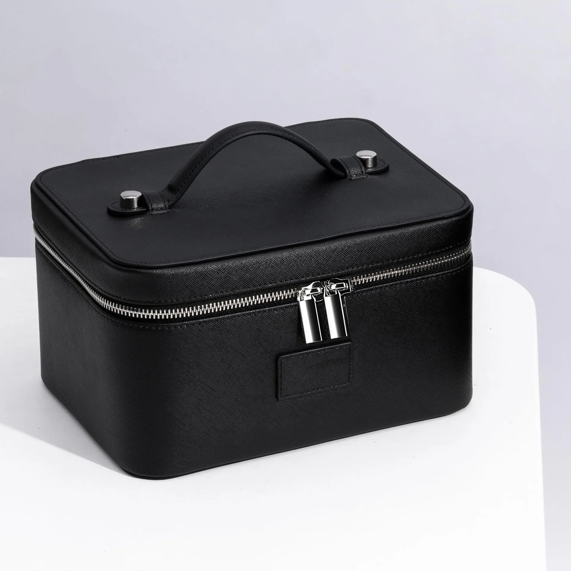 Fashion PU Handheld Makeup Bag with Compartment Large Capacity Portable Leather Makeup Pack Waterpoor Leather Cosmetic Pouch