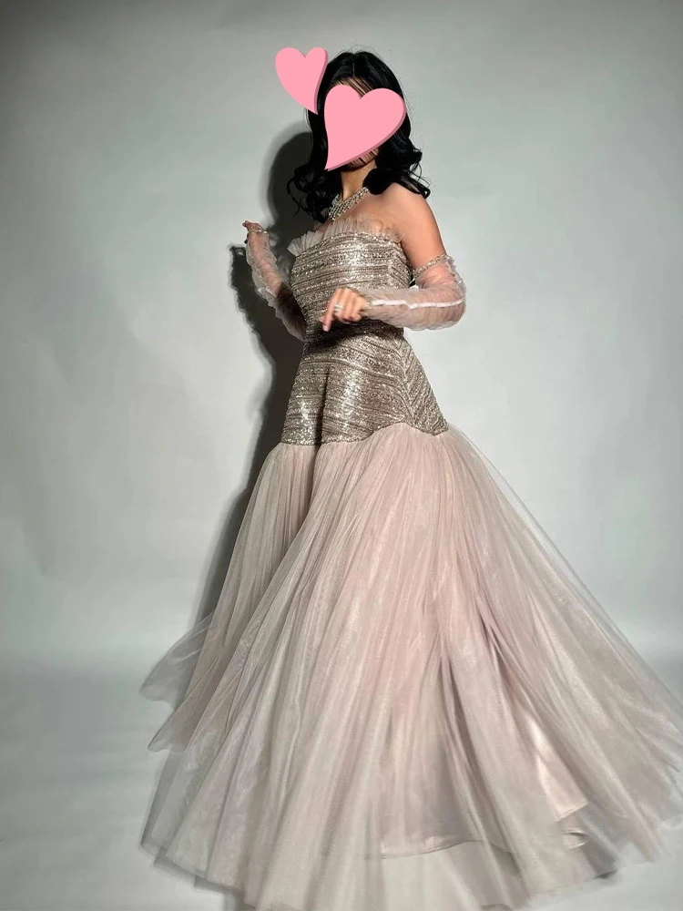 تخصيص أنيقة خمر الحلو الوردي الشمبانيا لامعة الدانتيل الديكور مناسبة رسمية حفلة موسيقية فستان موضة فساتين السهرة الرسمية #4