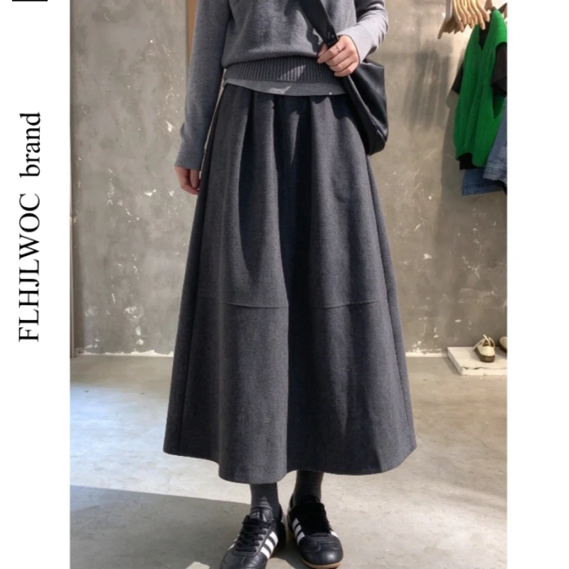 Woolen Skirts New Fashion FLHJLWOC Cute Girls Japanese Preppy Style Solid Retro Vintage Casual A Line Thick Warm Skirt
