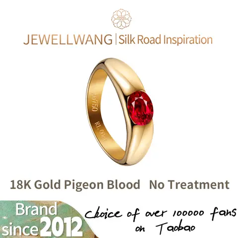 JEWELLWANG Mens Gemstone Ring 1ct Pigeon Blood Lab Grown Ruby 18K Gold Daily Wear Fashion Premium Customize Classic Fine Jewelry