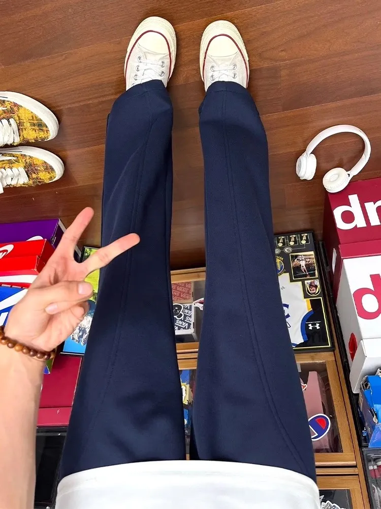 

Утягивающие прямые спортивные брюки с высокой талией, мужские осенние повседневные брюки, молодежные модные модные однотонные антимикробные брюки