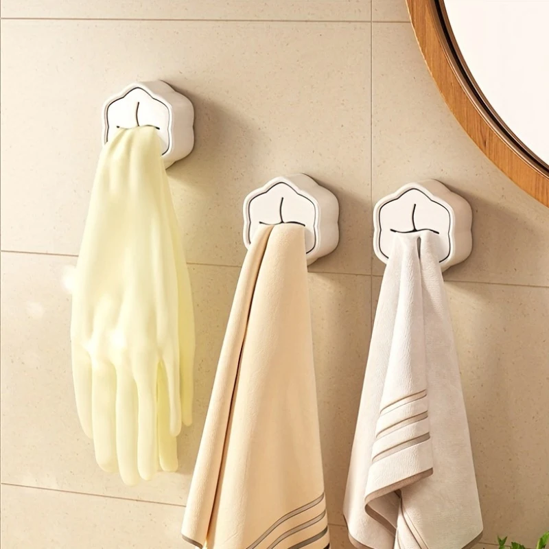 6PCS Self Adhesive Towel Holder No Drill Wall Hooks Kitchen Bathroom Towel Rack Dish Cloth Hanger Storage Organizer Accessories view 4