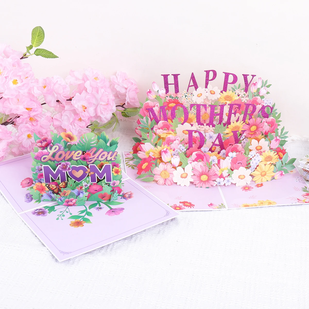 3D Floral Butterfly Pop-Up Greeting Card, Creative Mother's Day Thank You Message Card Envelope, Handmade Paper Gift for Mom