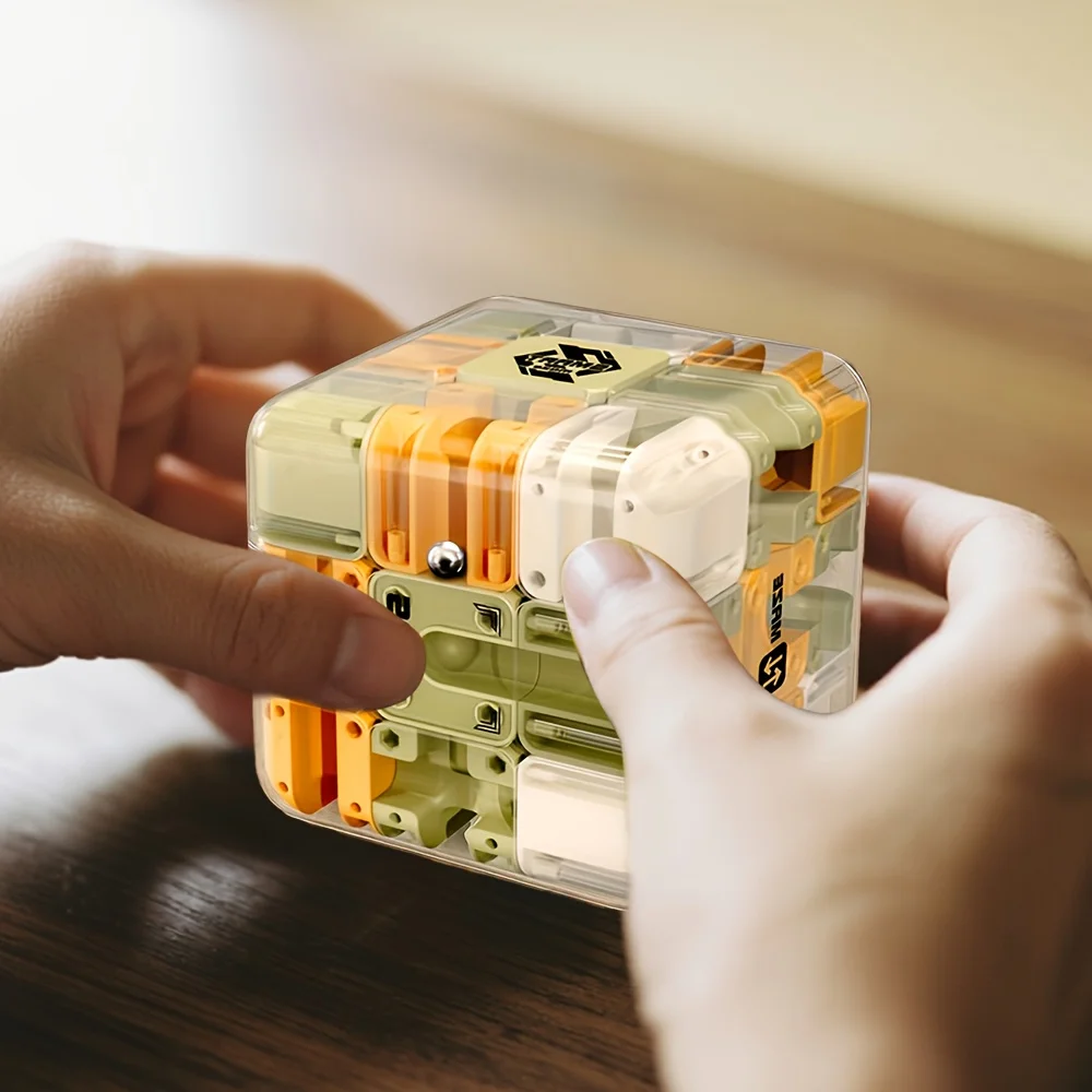 3D Maze Cube Puzzle Toy with Beads - Spatial Awareness & Problem-Solving Game, Enhances Concentration & Critical Thinking Skills