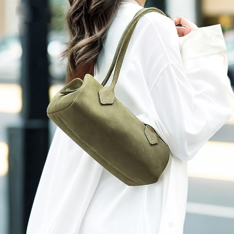 Donna-in Genuine Top Layer Suede Shoulder Bag Pen Container Shape Underarm Handbag Fashion Commute