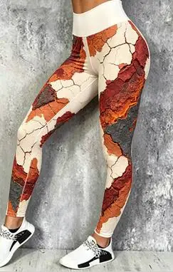 Women Mid‑Waist Fleece Lined Leggings, Wood Bark Texture Art Print, Slim Warm Abstract Natural Casual Daily Pants