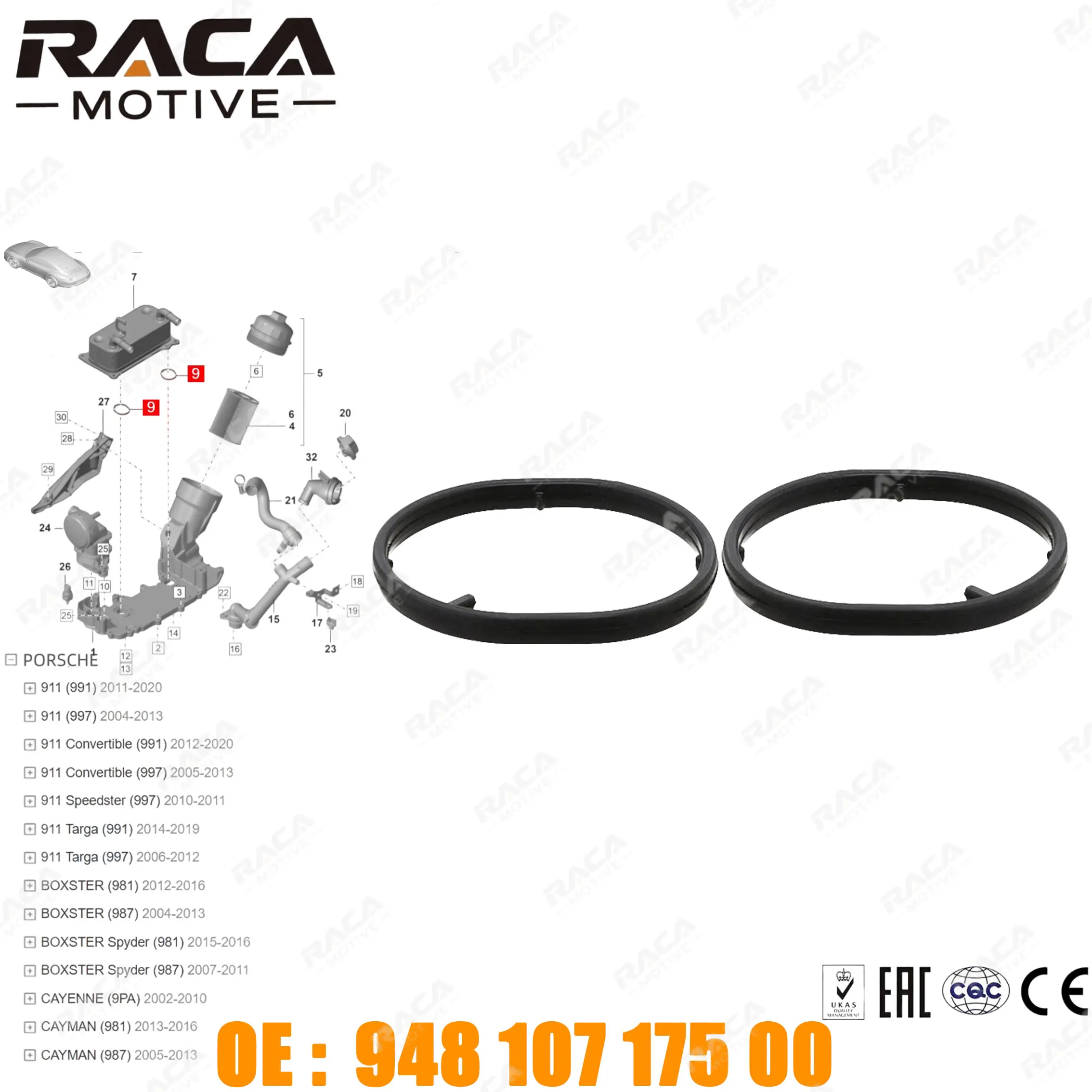 2 Pcs Car Engine Oil Cooler Seal Gasket Ring for Porsche 911 (991/997) Boxster (981/987) Cayenne (9Pa) Cayman (981/987) 94810717500