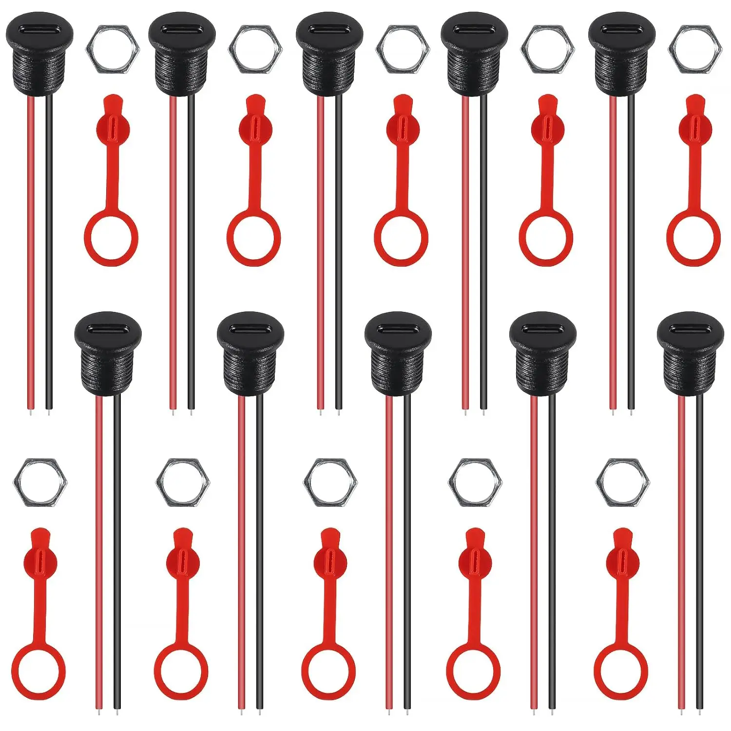 10/20pcs 2Pin Charging Socket Female Mount Connector Adapter USB Type-C Port Charging Interface Socket with Cover Cap