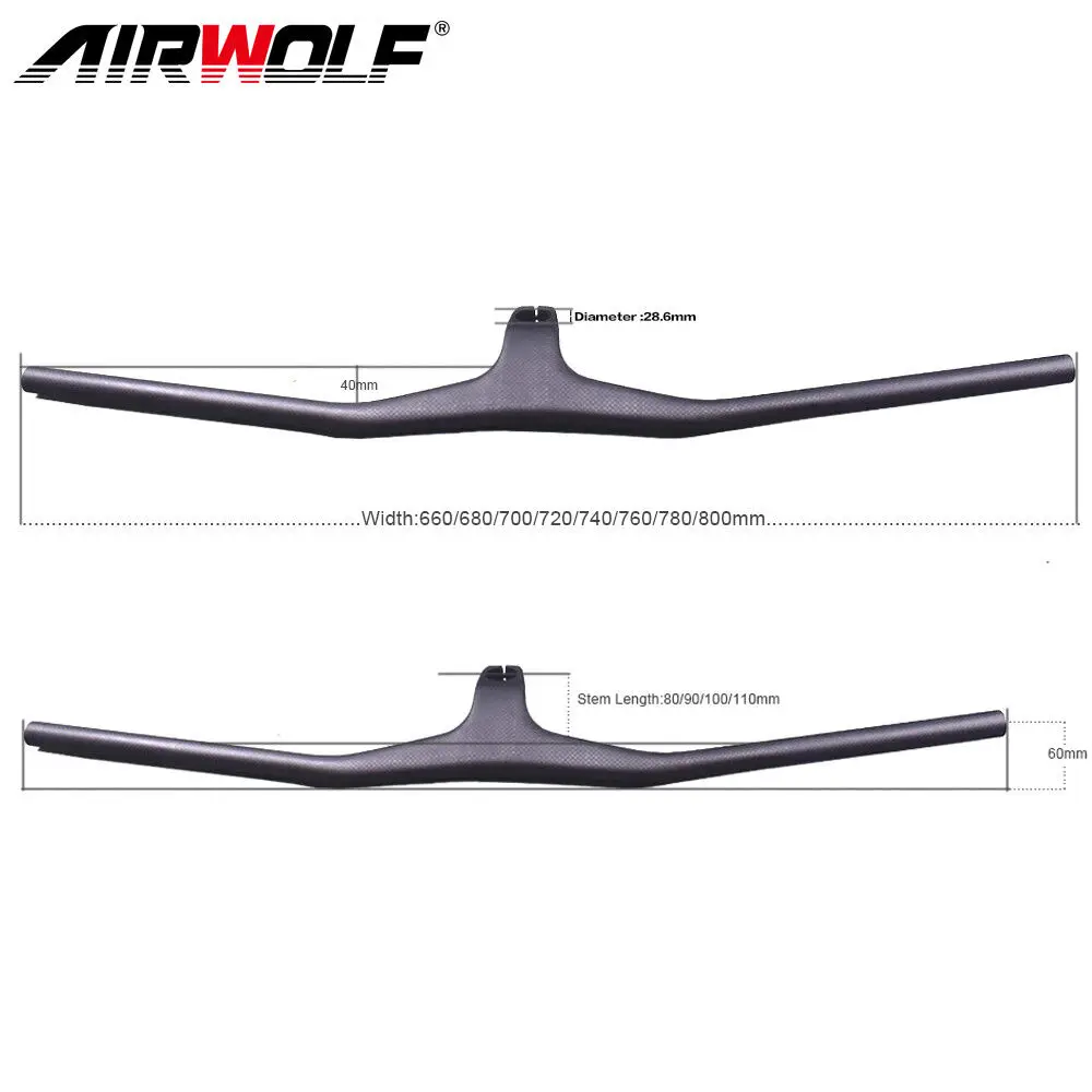 Airwolf +/- 17 Degree Full Carbon Integrated mtb Bicycle Handlebar 620-800*80/90/100/110mm Carbon MTB Bike Handlebar