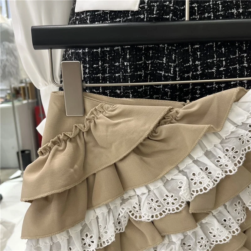 Pure Desire Sexy Girl Style Wood Evil Change Pleated  Skirt Women's Autumn 2025 Side Design Lace Anti-Light Short Skirt