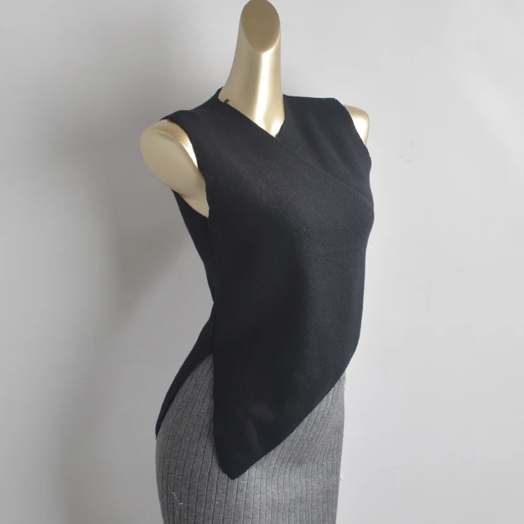 

Faionable корейский жилет без рукавов, топ, женский облегающий трикотаж с перекрестным рукавом, однотонный V-Ne, обычный све