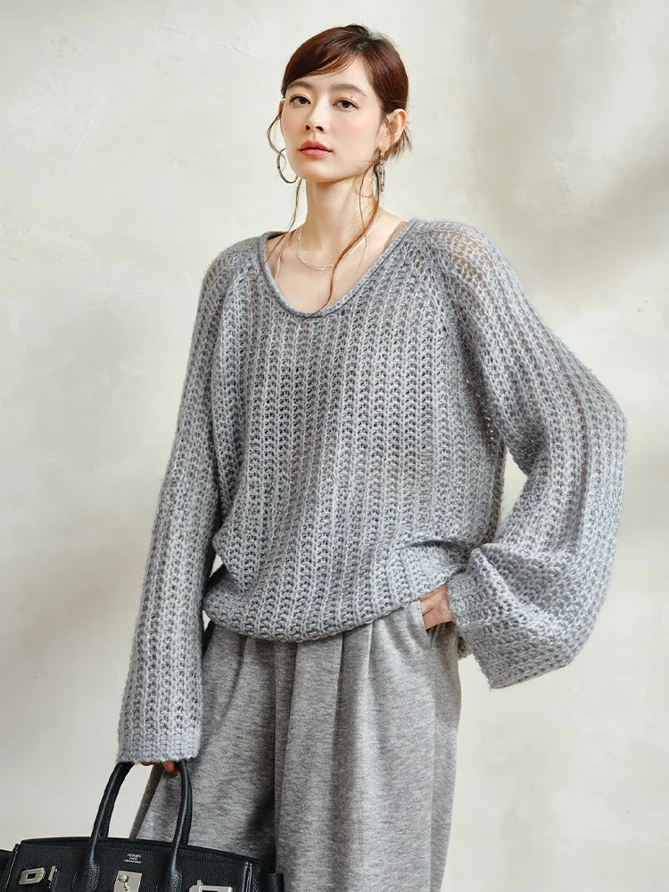 

Soft Gold 00% Camere Knitted Sweater Women's Loose Sle Autumn Top Skin-friendly Casual round Ne Long Sve Knitwear