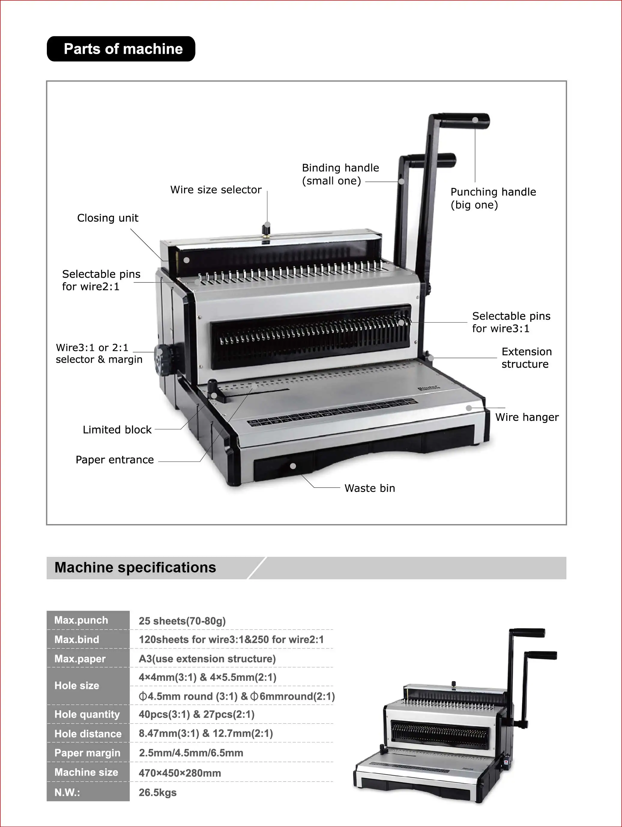 Heavy Duty Design Plastic Spiral CYTT2930 Widow Cutter Wire 3:1 and Wire2:1  2-in-1 Punching and Binding Machine F4 Size Base