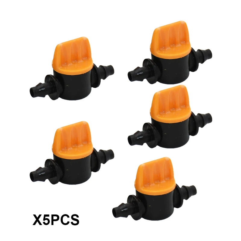 

5PCS Orange PVC Miniature Plastic Connectors Shut Off Coupling Valve for 4/7mm Hose Garden Water Irrigation Pipe Barb Adaptors